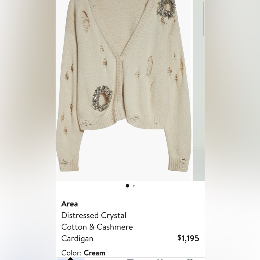 AREA Distressed Cream Cardigan with Embellishments